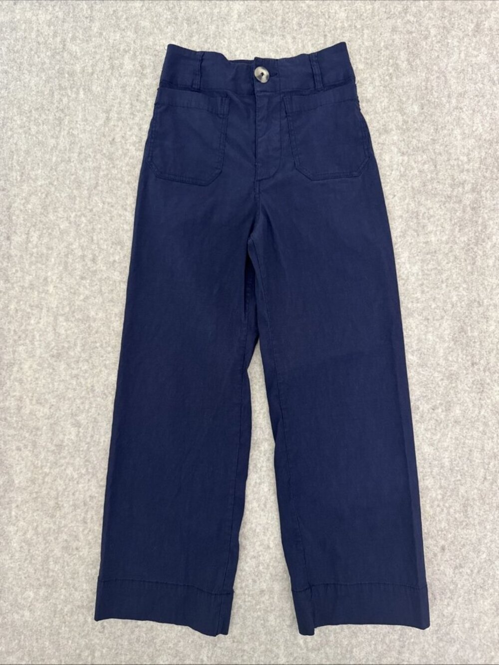 Anthropologie Colette Wide Leg Crop Linen Blend Pants Dark Blue Womens 25
